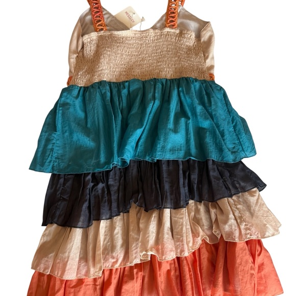New W Tag Kessley Sun Dress Womens Sleeveless Medium Tiered Layers Orange Green - Picture 2 of 7
